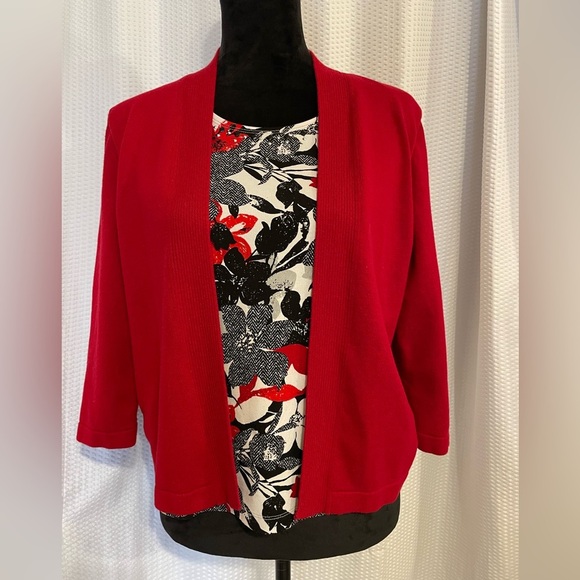 Alfred Dunner 3/4 sleeve sweater & floral print blouse combination Petite Large - Picture 1 of 8